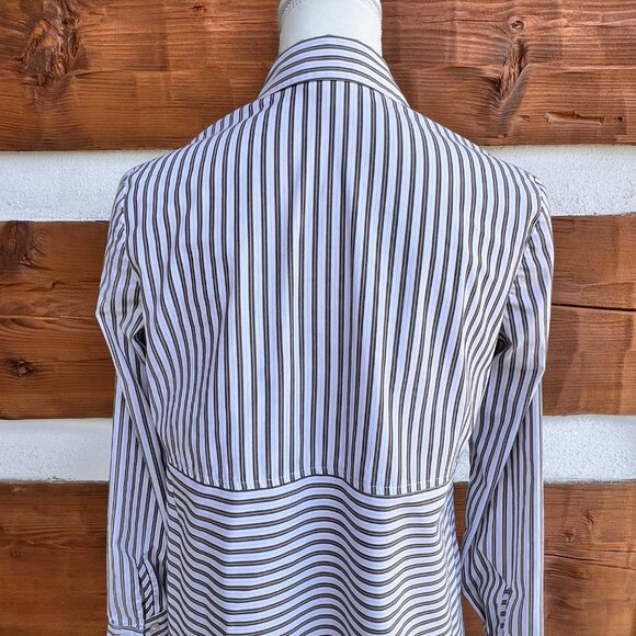 J. Jill Long-Sleeved, Striped, Button Shirt White Gray Beige. Stretch, Petite XS - Picture 8 of 13